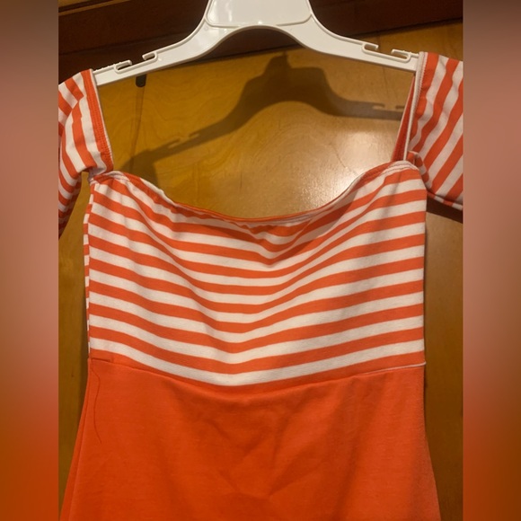 *Clearance-Final* Sabora Size M Orange Striped Off the Shoulder Mini Dress - Picture 4 of 6